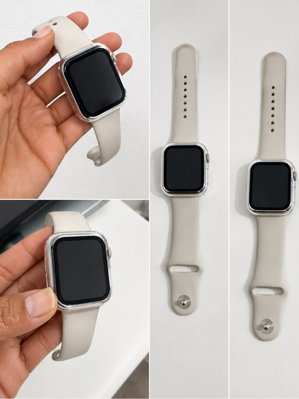 Apple Beige Silicone Smartwatch Band with Clear Protective Case